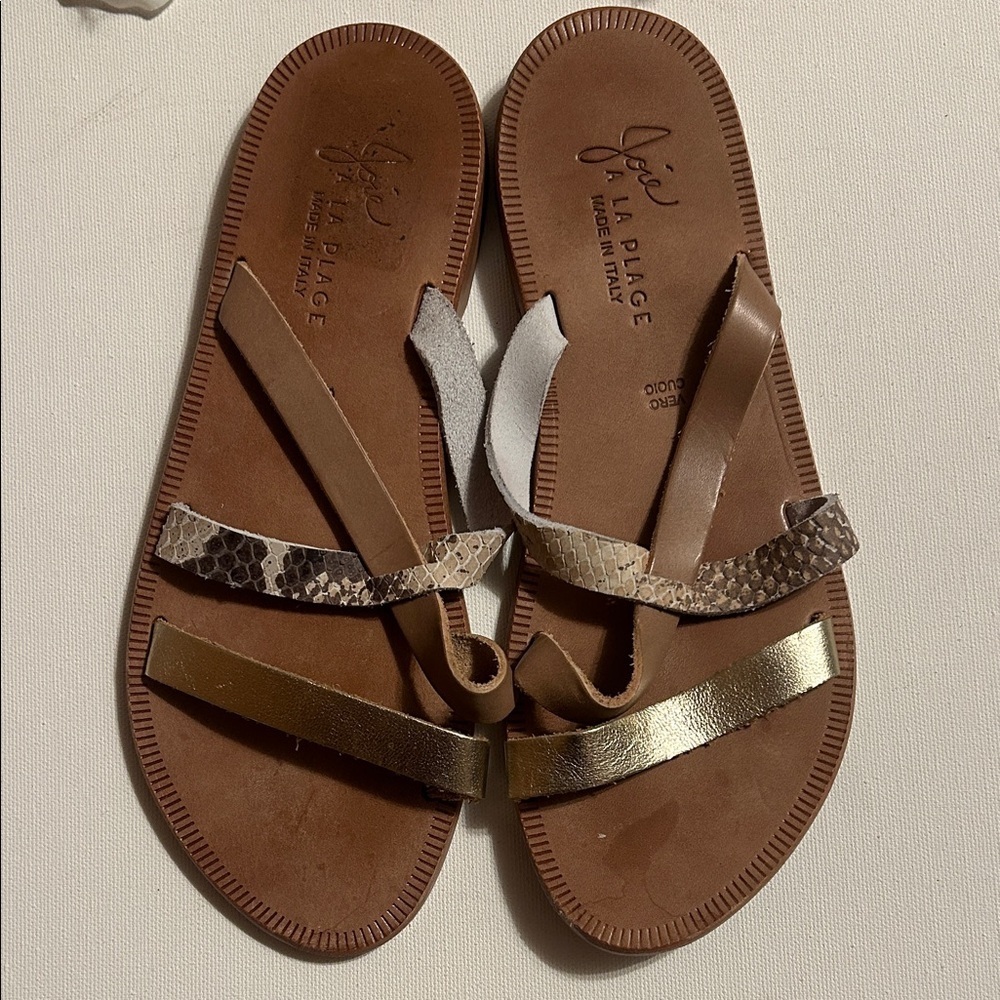 Joie Brown and Gold Strappy Sandals